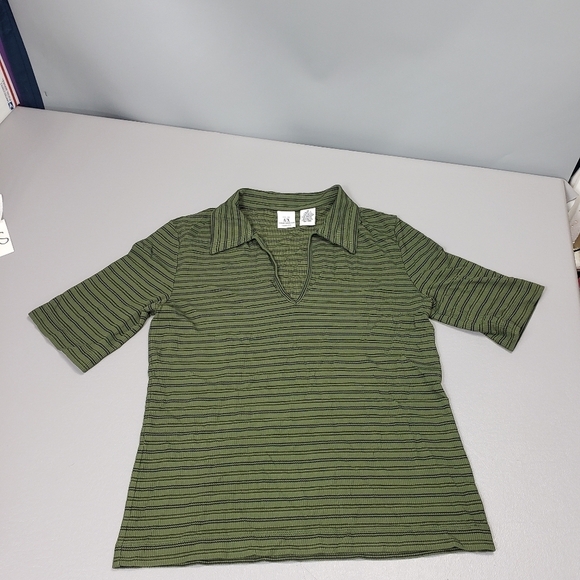 3/$15 AX Armani Exchange green, black striped shirt size medium - Picture 9 of 9